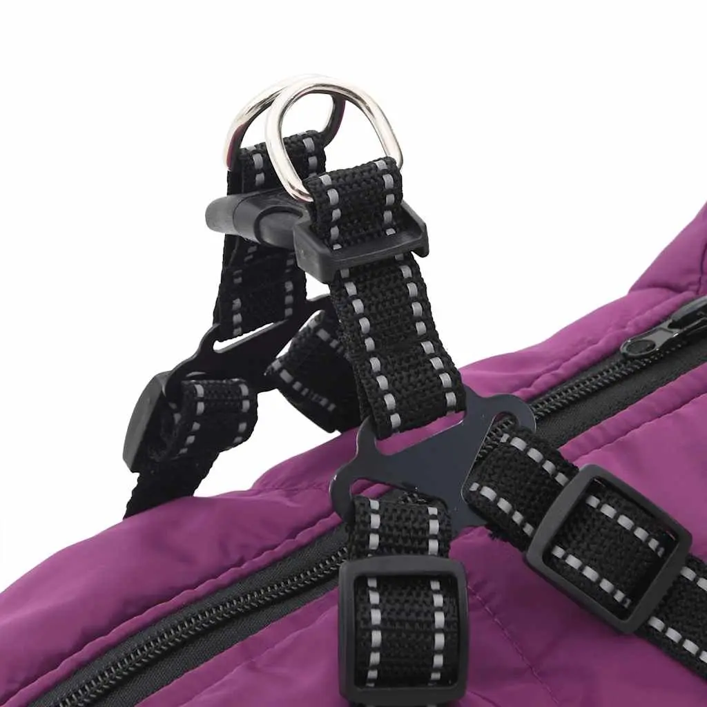 Dog Coat Waterproof Reflective Winter Jacket Fleece Lining Purple 3XL