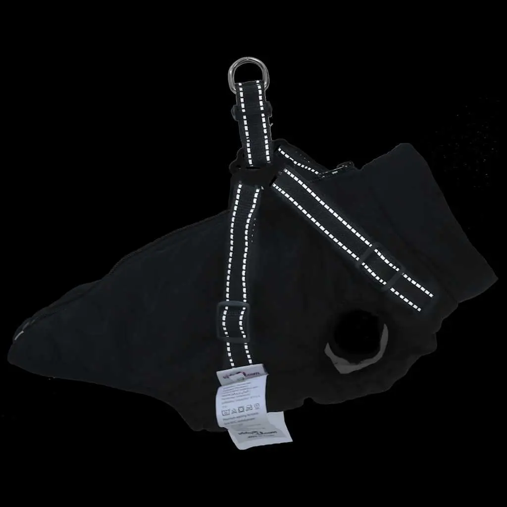 Dog Coat with Built-in Harness Waterproof Reflective Winter Jacket Black S