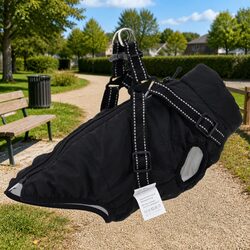 Premium Waterproof Dog Coat with Built-in Harness XL Black