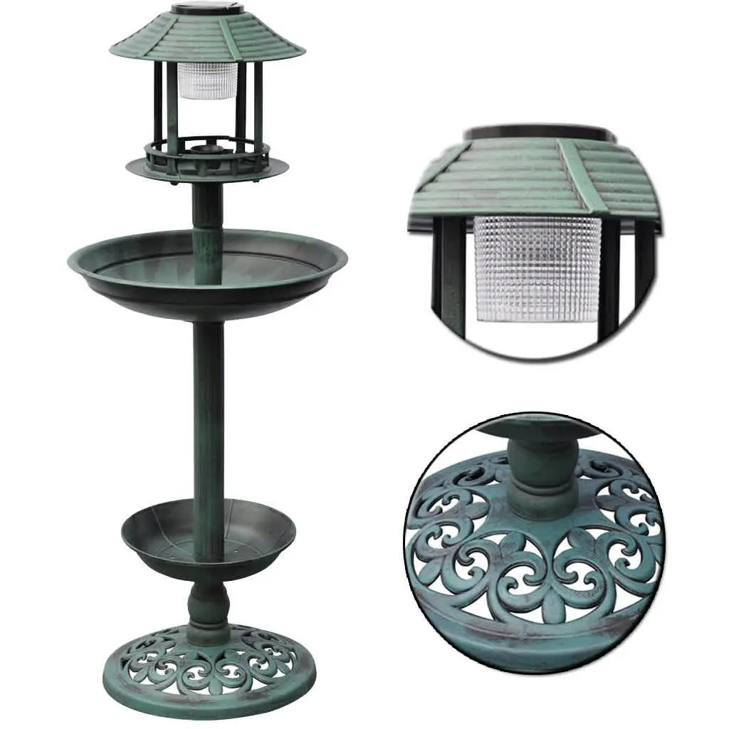 Green Bird Bath and Feeder with Solar Light