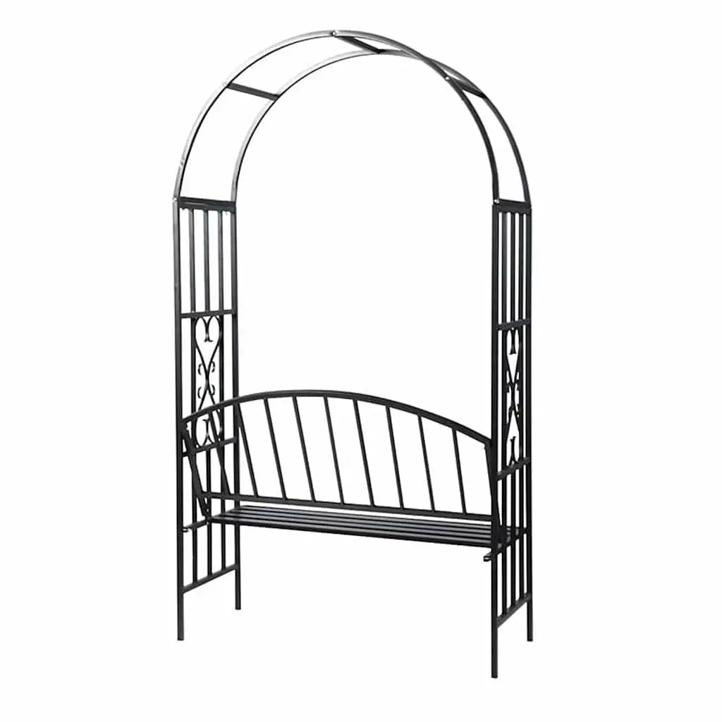 Black Garden Arch with Integrated Bench for Outdoor Spaces