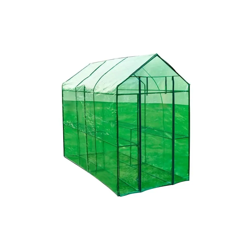 Walk-in Greenhouse with Zipped Door Powder-coated Steel Frame and Transparent Green Cover for Plants and Flowers