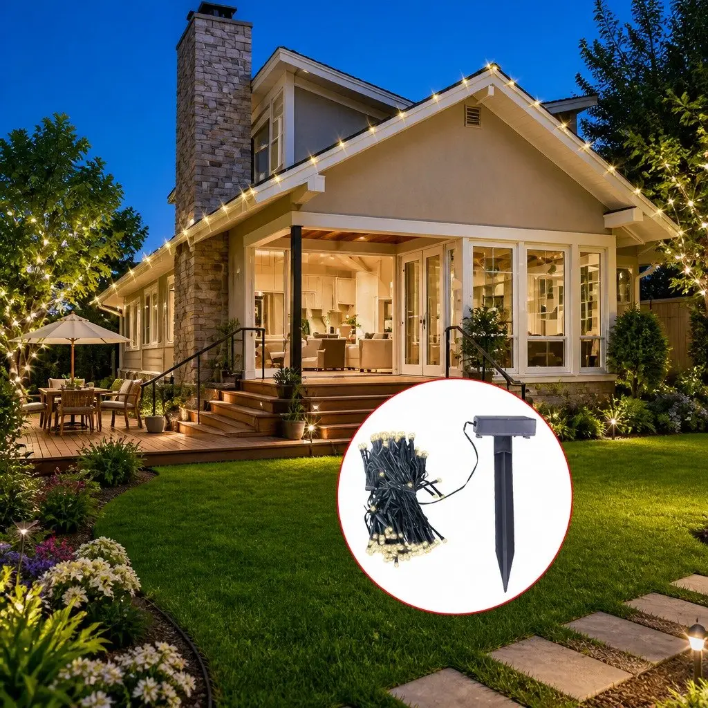 LED Solar String Lights with 200 Warm White Beads