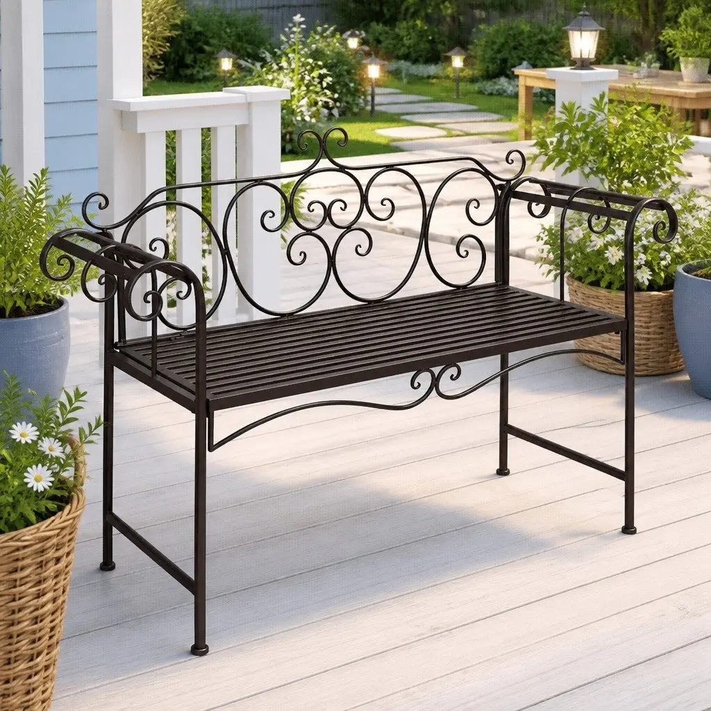 Metal Frame Garden Bench for Outdoor Spaces