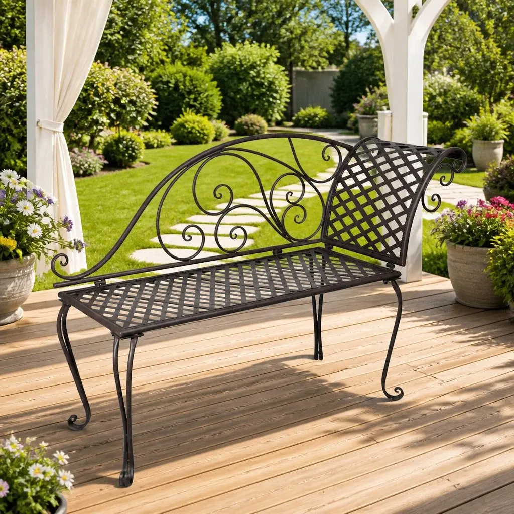 Garden Chaise Lounge 128 cm Outdoor Lounger Patio Deck Chair Scroll Pattern