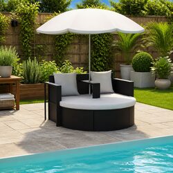 Stylish Outdoor Rattan Lounge Bed with Cream Cushions