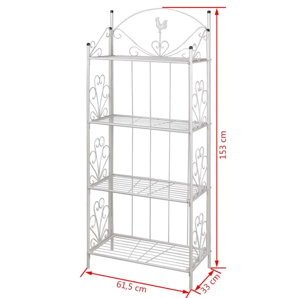4-Tier Plant Rack in White with Flower Pattern