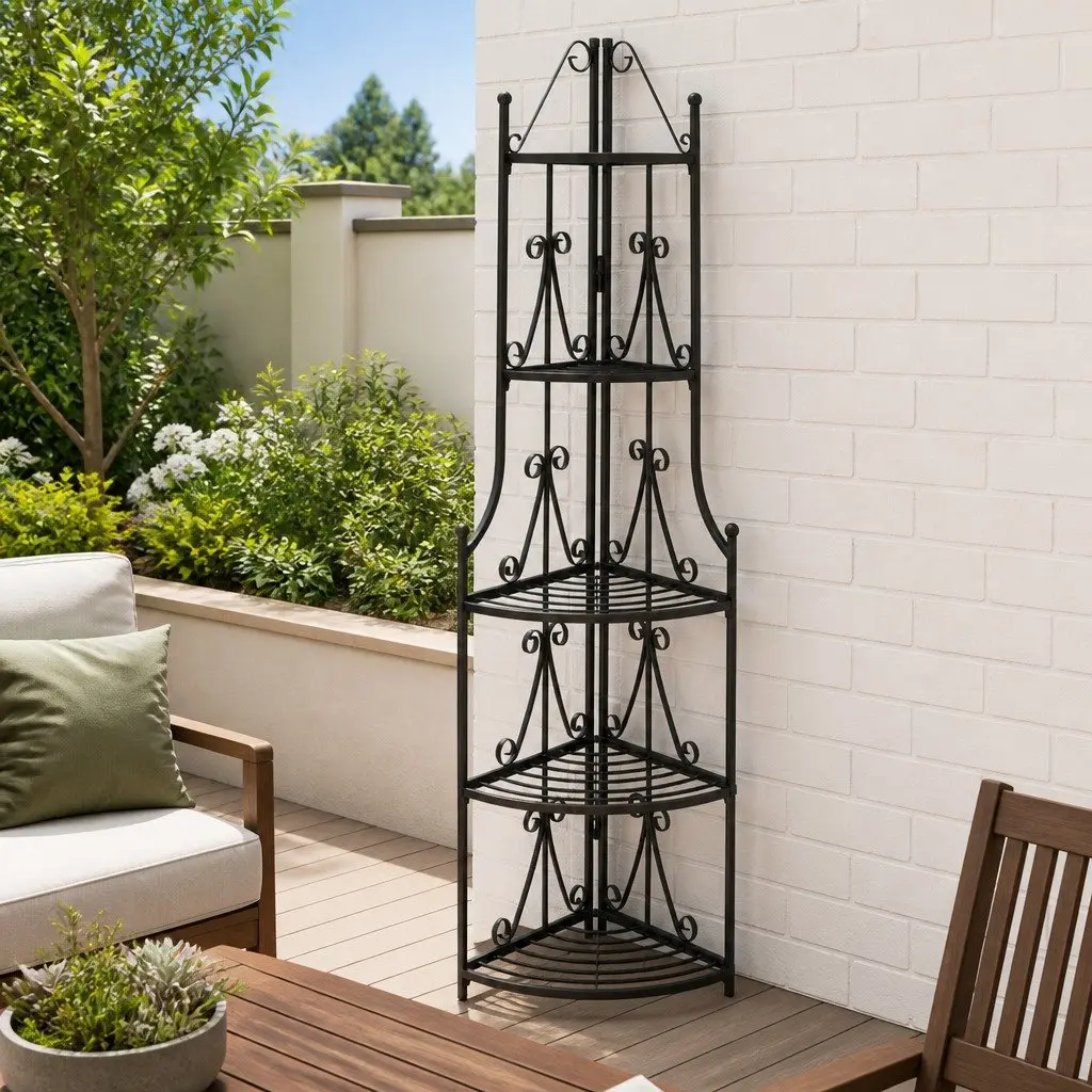 5-Tier Black Corner Plant Rack for Gardens