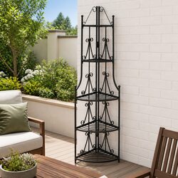 Durable 5-Tier Black Corner Plant Rack for Gardens