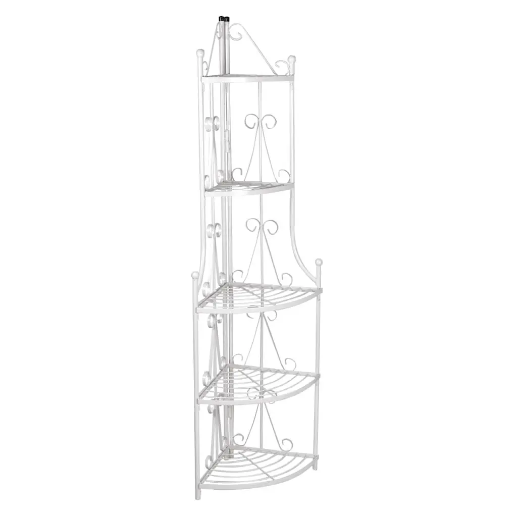 5-Tier White Corner Plant Rack with Rose Pattern
