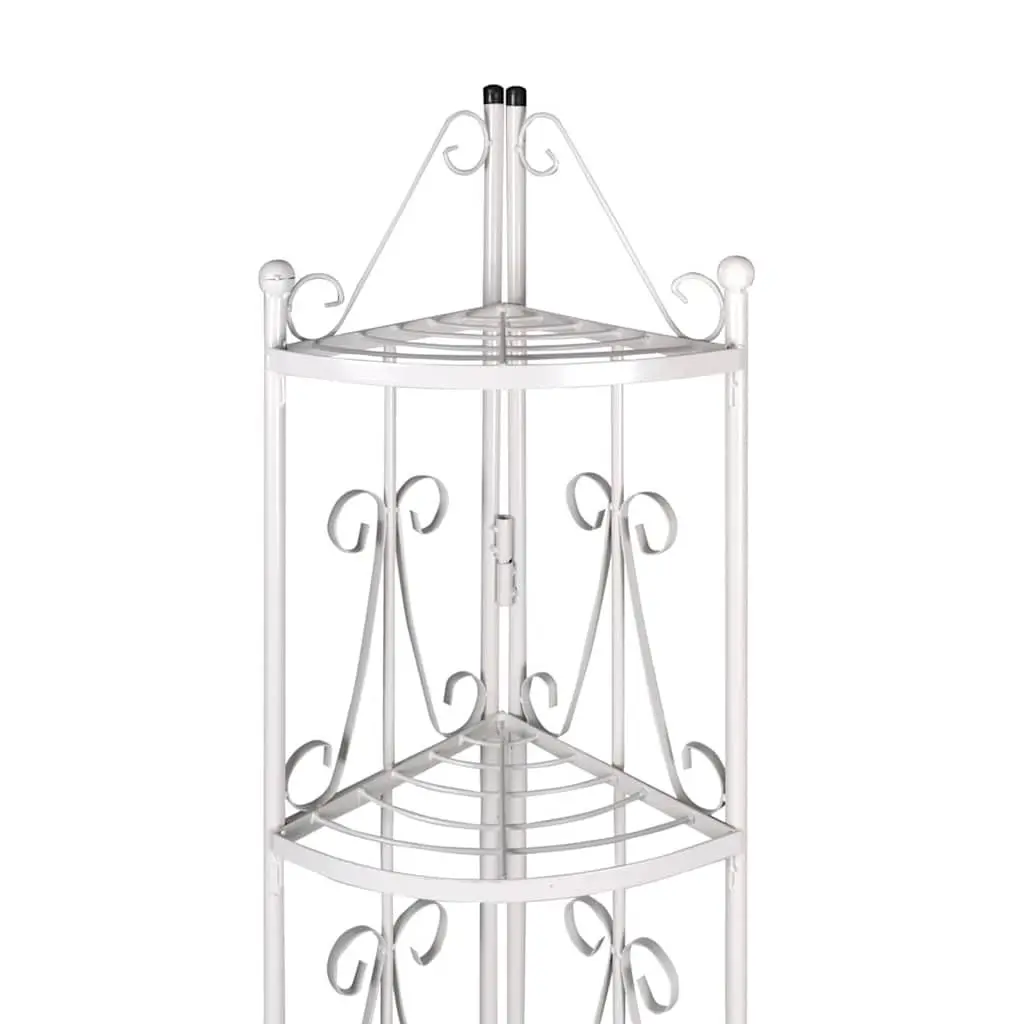 5-Tier White Corner Plant Rack with Rose Pattern