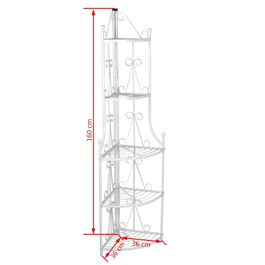 5-Tier White Corner Plant Rack with Rose Pattern