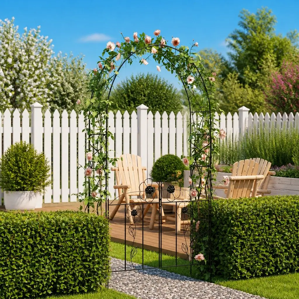 Black Garden Arch with Integrated Door