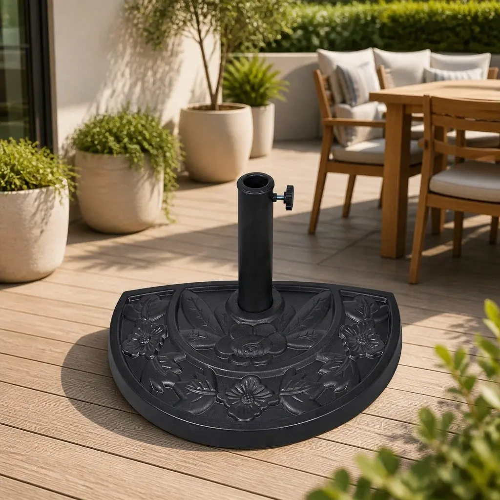 Half Round Parasol Base Black for Outdoor Umbrellas