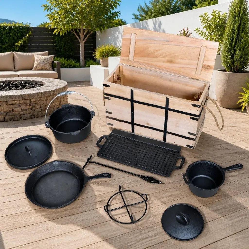 9-Piece Dutch Oven Cookware Set in Black