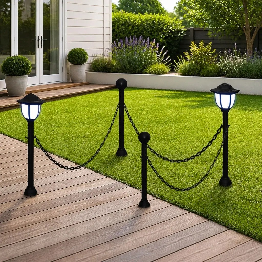 Chain Fence Solar Lights Outdoor Garden Patio Yard Lighting Two LED Lamps Poles