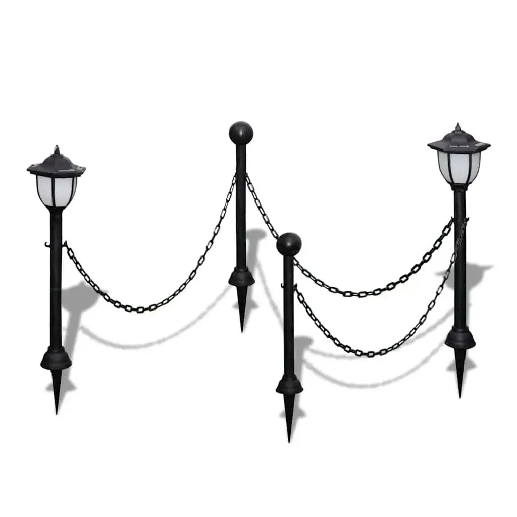 Chain Fence Solar Lights Outdoor Garden Patio Yard Lighting Two LED Lamps Poles