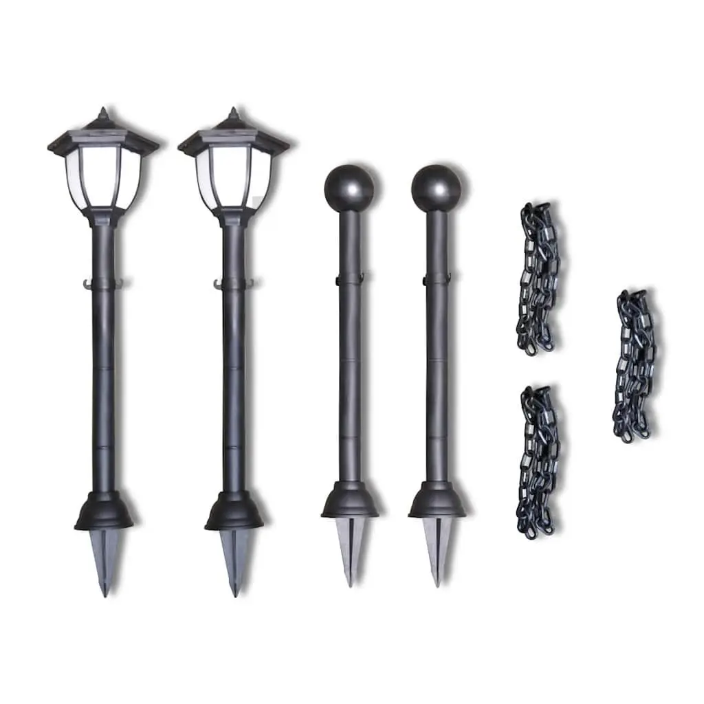 Chain Fence Solar Lights Outdoor Garden Patio Yard Lighting Two LED Lamps Poles