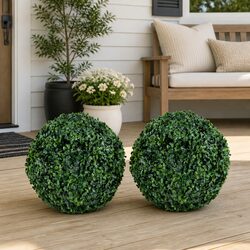 Artificial Boxwood Topiary Ball 27cm Green Indoor Outdoor Home Garden Decor 2pc