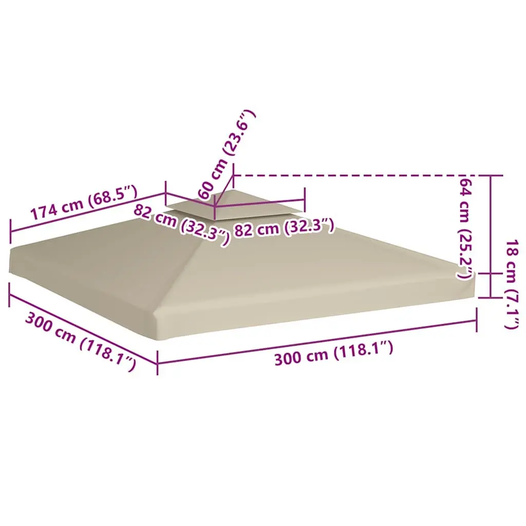 Gazebo Canopy Top Cover Replacement PVC-coated 3x3m Beige