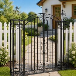 Sturdy Wrought Iron Garden Gate - Black Outdoor Fencing