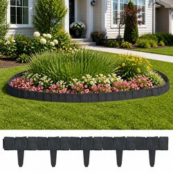 Sturdy Garden Lawn Fence Edging with 41 Grey Stone Look Pieces