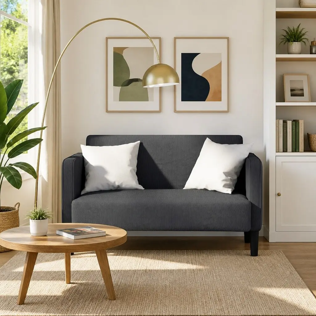 Grey Corduroy Loveseat Sofa with Strong Build