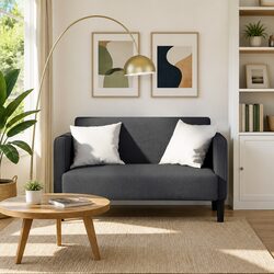 Compact Grey Corduroy Loveseat Sofa with Strong Build