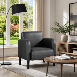 Arm Chair with Armrests Black Faux Leather Sofa Chair Reading Relaxation