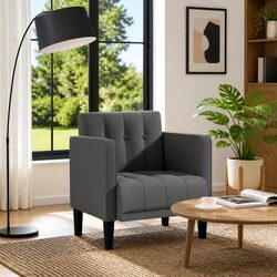 Arm Chair with Armrests Grey Fabric Sofa Lounge Seat Living Room Furniture