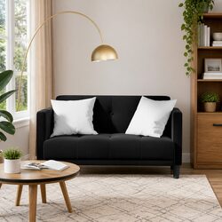 Compact Black Velvet Loveseat Sofa for Living Spaces