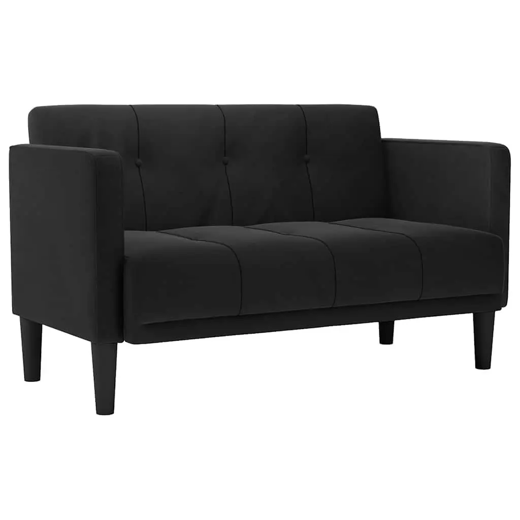 Loveseat Sofa Velvet Fabric 111cm Black Compact Two Seater Couch