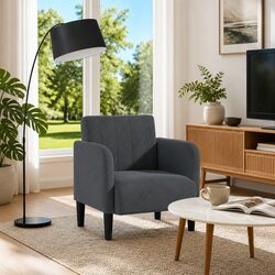 Grey Velvet Arm Chair with Armrests for Comfort