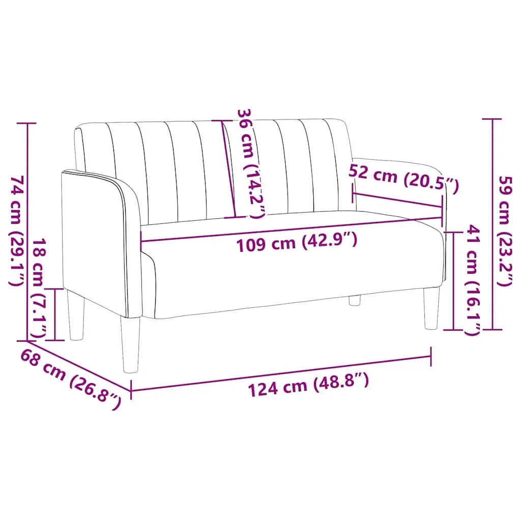 Loveseat Sofa 109cm Grey Velvet Compact Two-Seater Furniture Living Room Couch