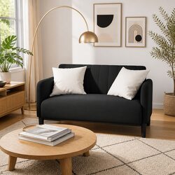 Compact Black Velvet Loveseat Sofa for Modern Spaces