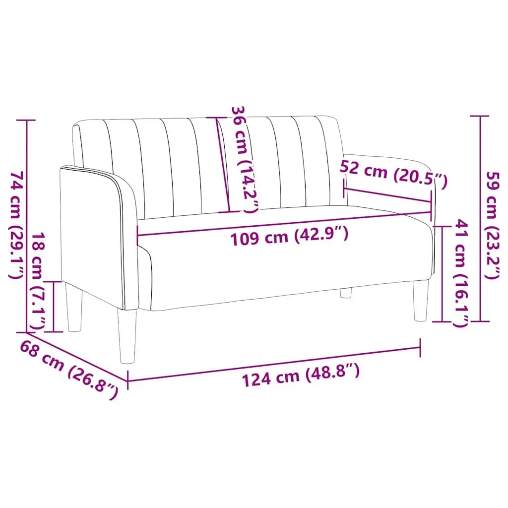 Loveseat Sofa Velvet 109cm Black Compact Two-Seater Couch Modern Living Room