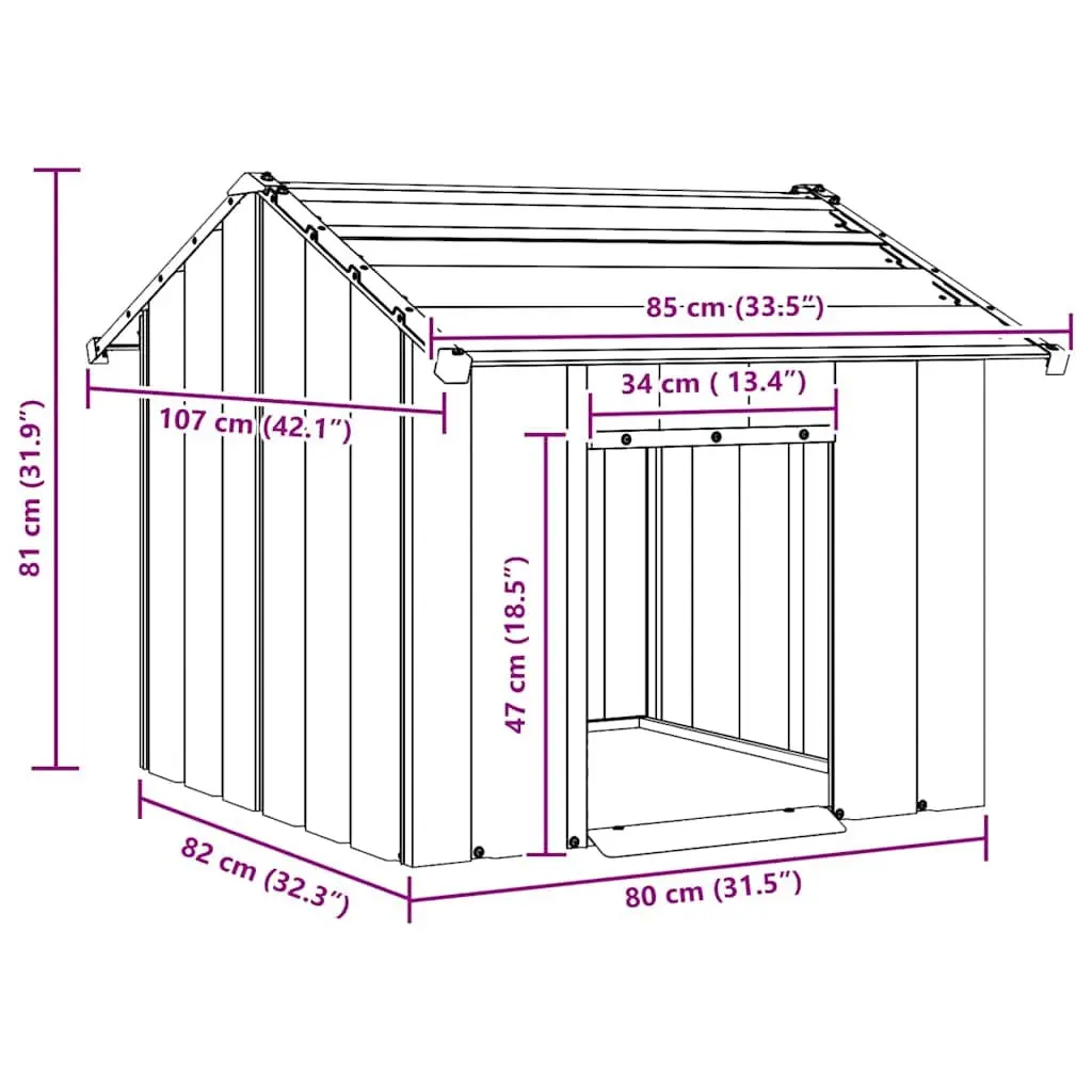 Grey Steel Dog House with Protective Roof