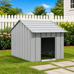 Robust Grey Dog House with Roof for Outdoor Comfort