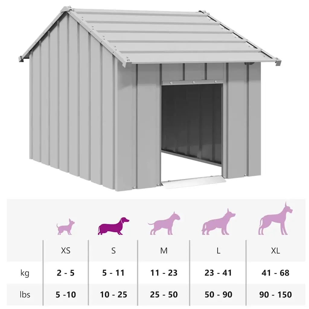 Dog House Galvanised Steel 83 x 130 x 85 cm Grey Outdoor Shelter Pet Home Kennel