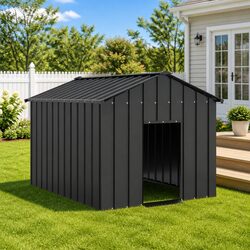 Sturdy Anthracite Galvanised Steel Dog House with Roof