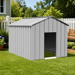 Durable Dog House with Roof Grey Galvanised Steel Shelter