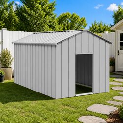Durable Grey Galvanised Steel Dog House with Roof