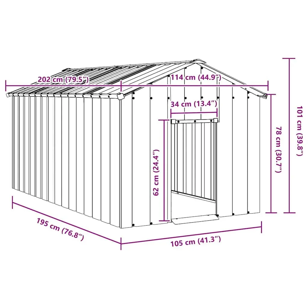 Dog House Galvanised Steel 114 x 202 x 101 cm Grey
