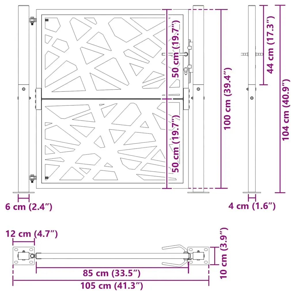 Black Steel Laser-Cut Garden Gate 100x100 cm