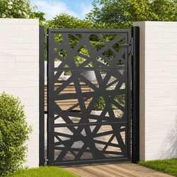 Durable Black Steel Garden Gate 100x125cm with Lock