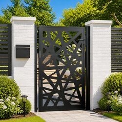 Durable Black Steel Garden Gate 100x150cm with Lock