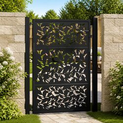 Durable Black Steel Garden Gate with Laser-Cut Design 100x125cm