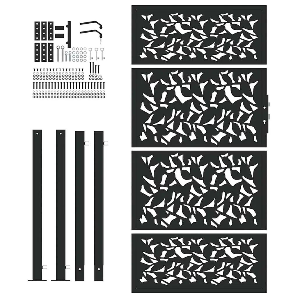 Black Steel Laser-Cut Garden Gate 100x175cm with Lock