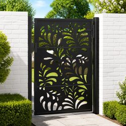 Black Steel Garden Gate 100x125 cm with Wave Design