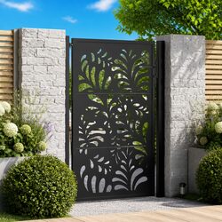 Black Steel Wave Design Outdoor Garden Gate 100x150 cm